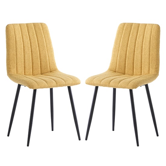 Product photograph of Laney Yellow Fabric Dining Chairs With Black Legs In Pair from Furniture in Fashion