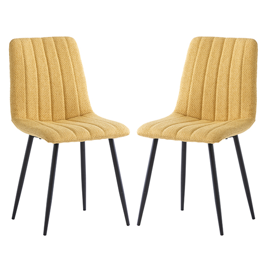 Laney Yellow Fabric Dining Chairs With Black Legs In Pair Furniture