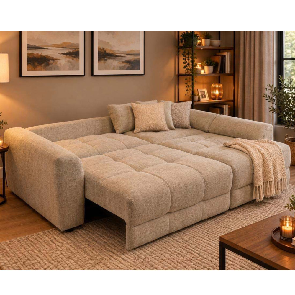 Langford Fabric Electric Recliner 2.5 Seater Sofa Bed in Beige