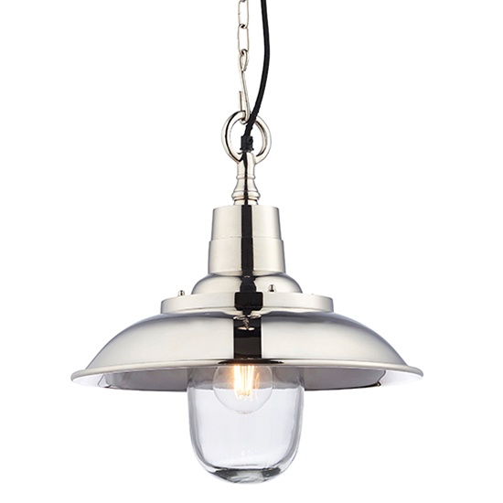 Photo of Langley 1 light glass shade pendant light in bright nickel