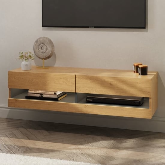 Read more about Langley 120cm wooden tv stand in oak and anthracite with led