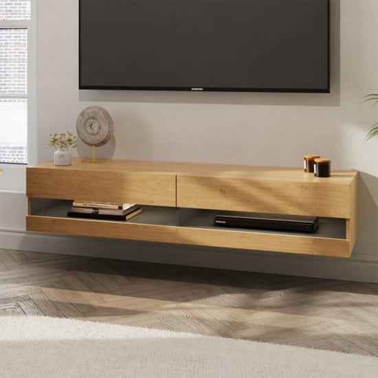 Read more about Langley 180cm wooden tv stand in oak and anthracite with led