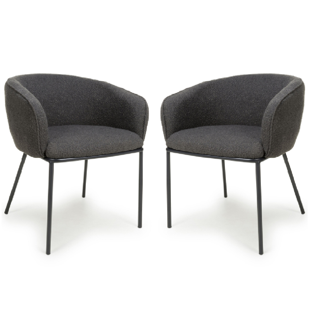 Read more about Langley grey fabric dining chairs with black legs in pair
