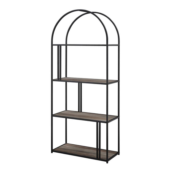 Langley Metal Arch Bookshelf With 4 Grey Wash Wooden Shelves