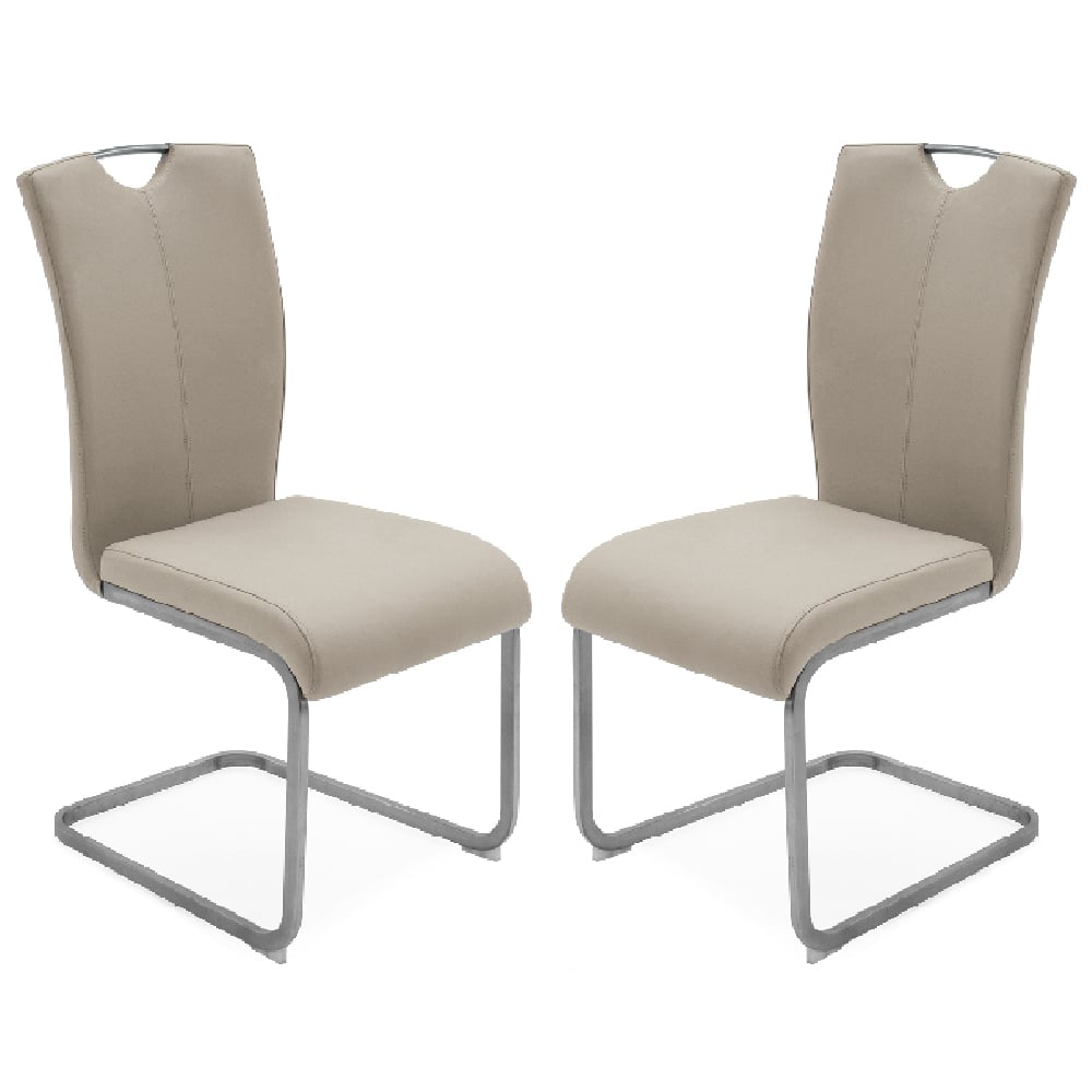 Read more about Langley taupe fabric dining chairs with chrome base in pair
