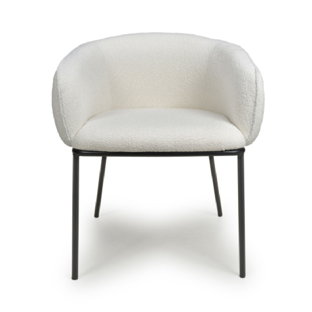 Langley White Fabric Dining Chairs With Black Legs In Pair