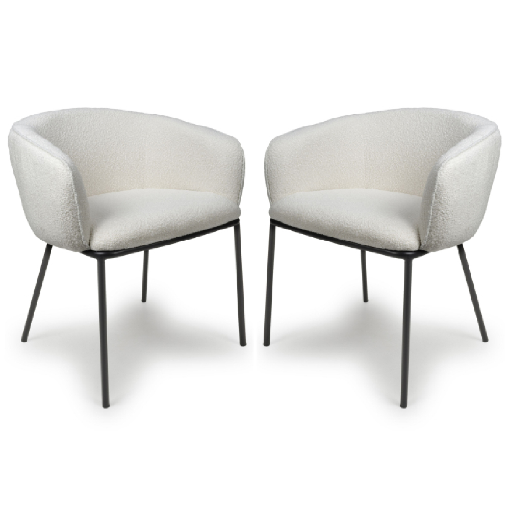Read more about Langley white fabric dining chairs with black legs in pair
