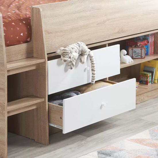 Langley Wooden Cabin Bunk Bed In White And Oak Effect