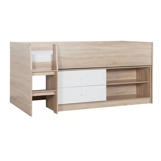 Langley Wooden Cabin Bunk Bed In White And Oak Effect