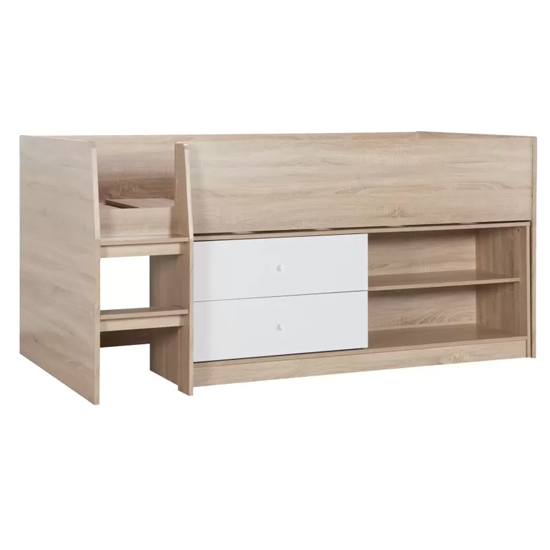 Langley Wooden Cabin Bunk Bed In White And Oak Effect