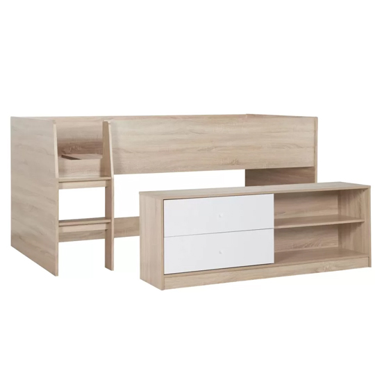 Langley Wooden Cabin Bunk Bed In White And Oak Effect