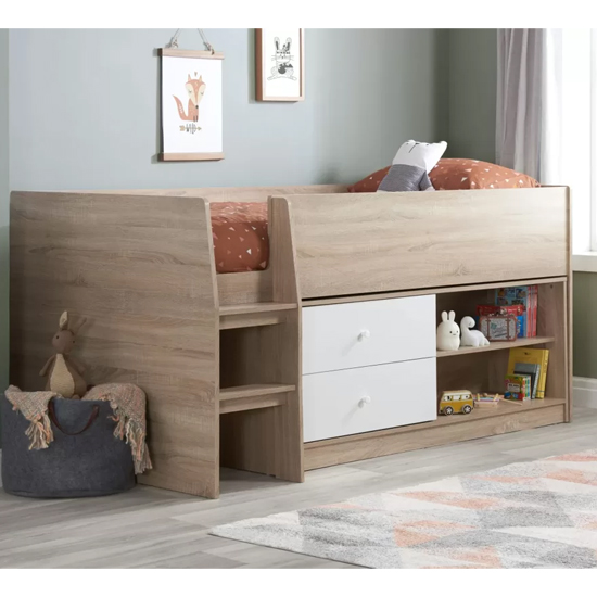 Read more about Langley wooden cabin bunk bed in white and oak effect