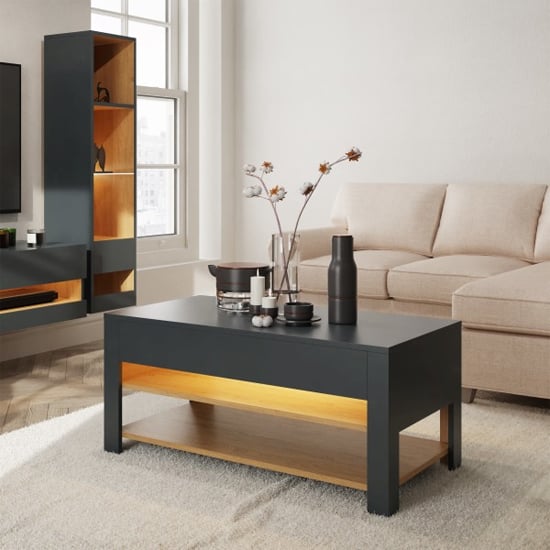 Read more about Langley wooden coffee table in anthracite and oak with led