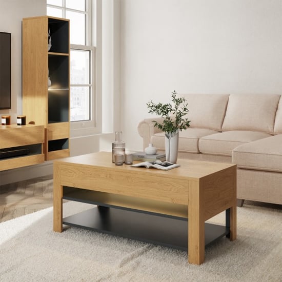 Read more about Langley wooden coffee table in oak and anthracite with led