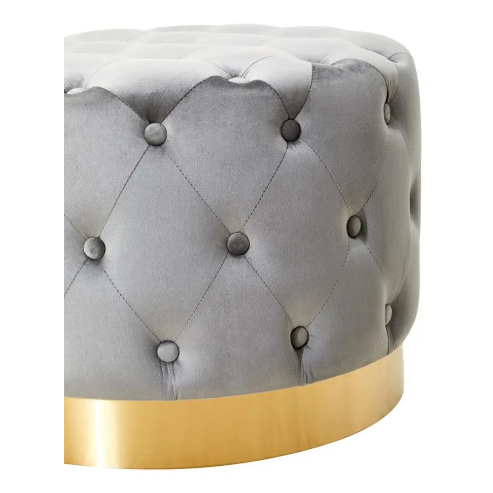 Langston Velvet Stool With Gold Base In Grey