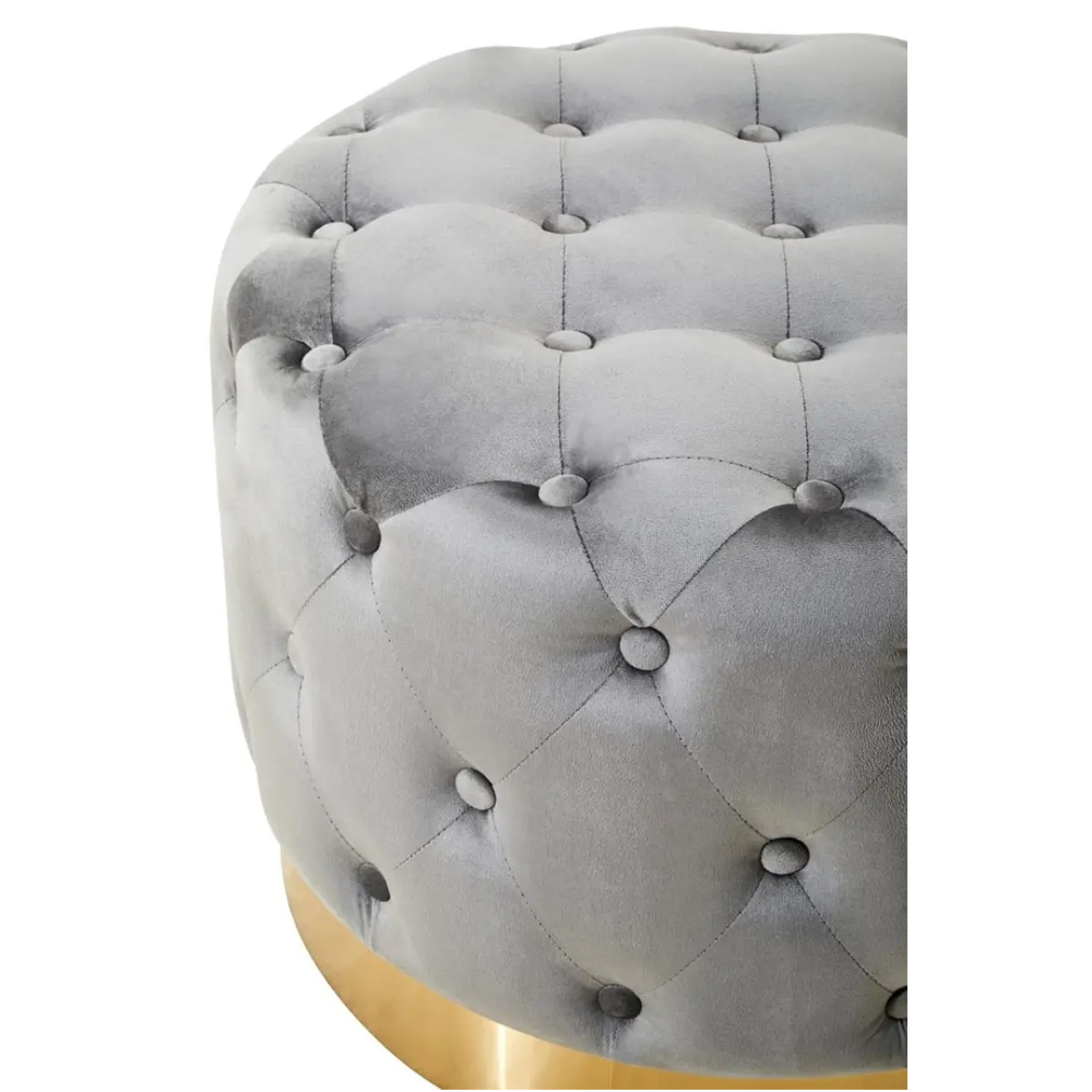 Langston Velvet Stool With Gold Base In Grey