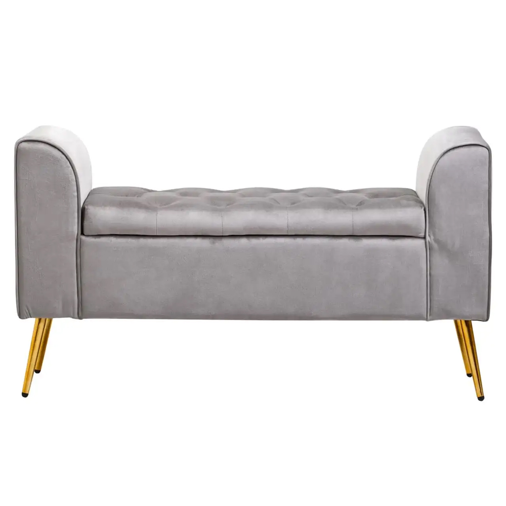 Langston Velvet Storage Ottoman In Grey