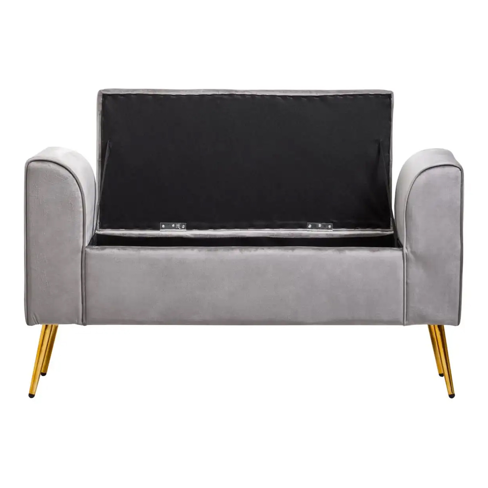 Langston Velvet Storage Ottoman In Grey