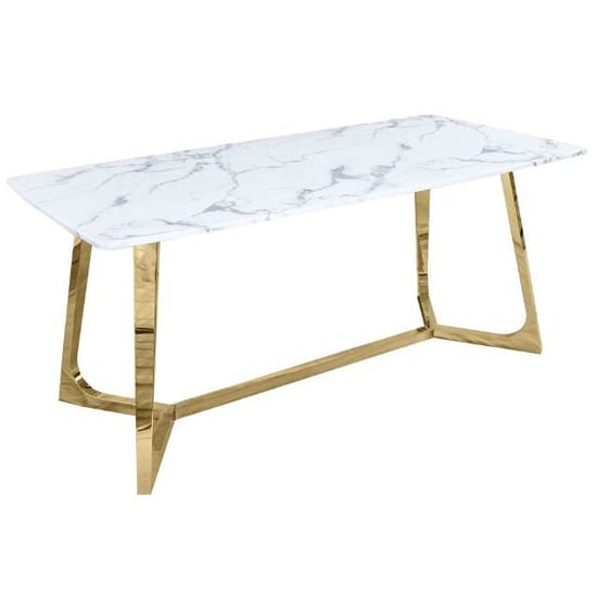 Product photograph of Lanica Marble Dining Table With Gold Metal Base from Furniture in Fashion