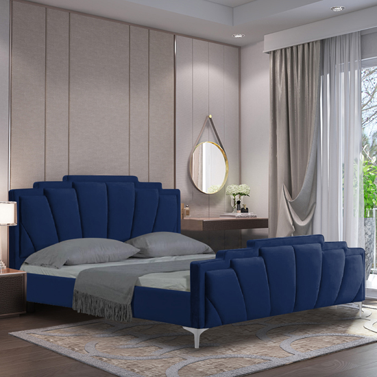 Photo of Lanier plush velvet double bed in blue