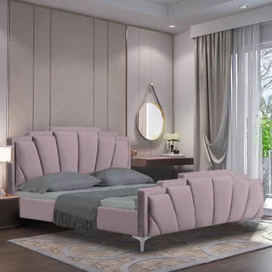 Read more about Lanier plush velvet small double bed in pink