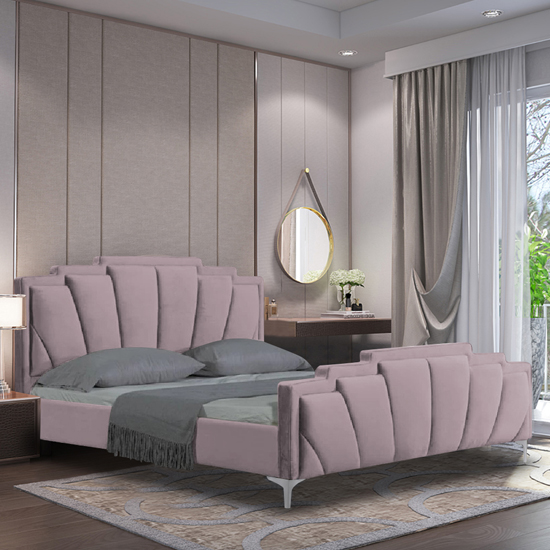 Product photograph of Lanier Plush Velvet Super King Size Bed In Pink from Furniture in Fashion