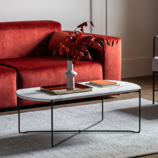 Lankford Wooden Coffee Table In White Marble Effect Furniture in Fashion