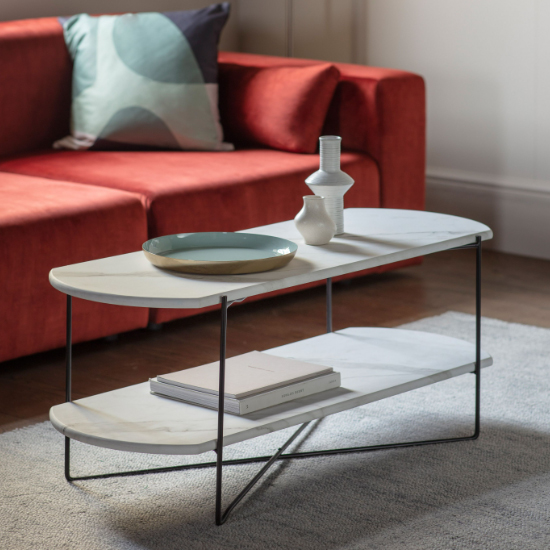 Read more about Lankford wooden undershelf coffee table in white marble effect