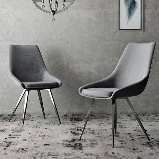 Read more about Laceby dark grey velvet fabric dining chairs in pair