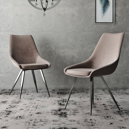 Read more about Laceby mink velvet fabric dining chairs in pair