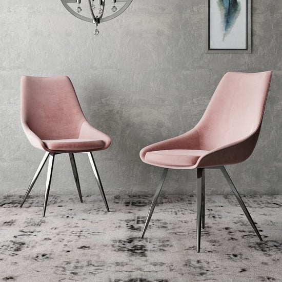 Read more about Laceby pink velvet fabric dining chairs in pair