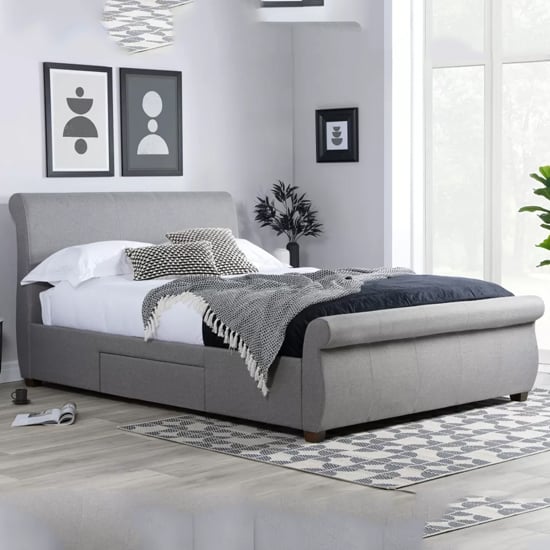 Product photograph of Lannister Fabric King Size Bed With 2 Drawers In Grey from Furniture in Fashion