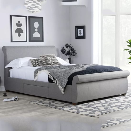 Read more about Lannister fabric king size bed with 2 drawers in grey