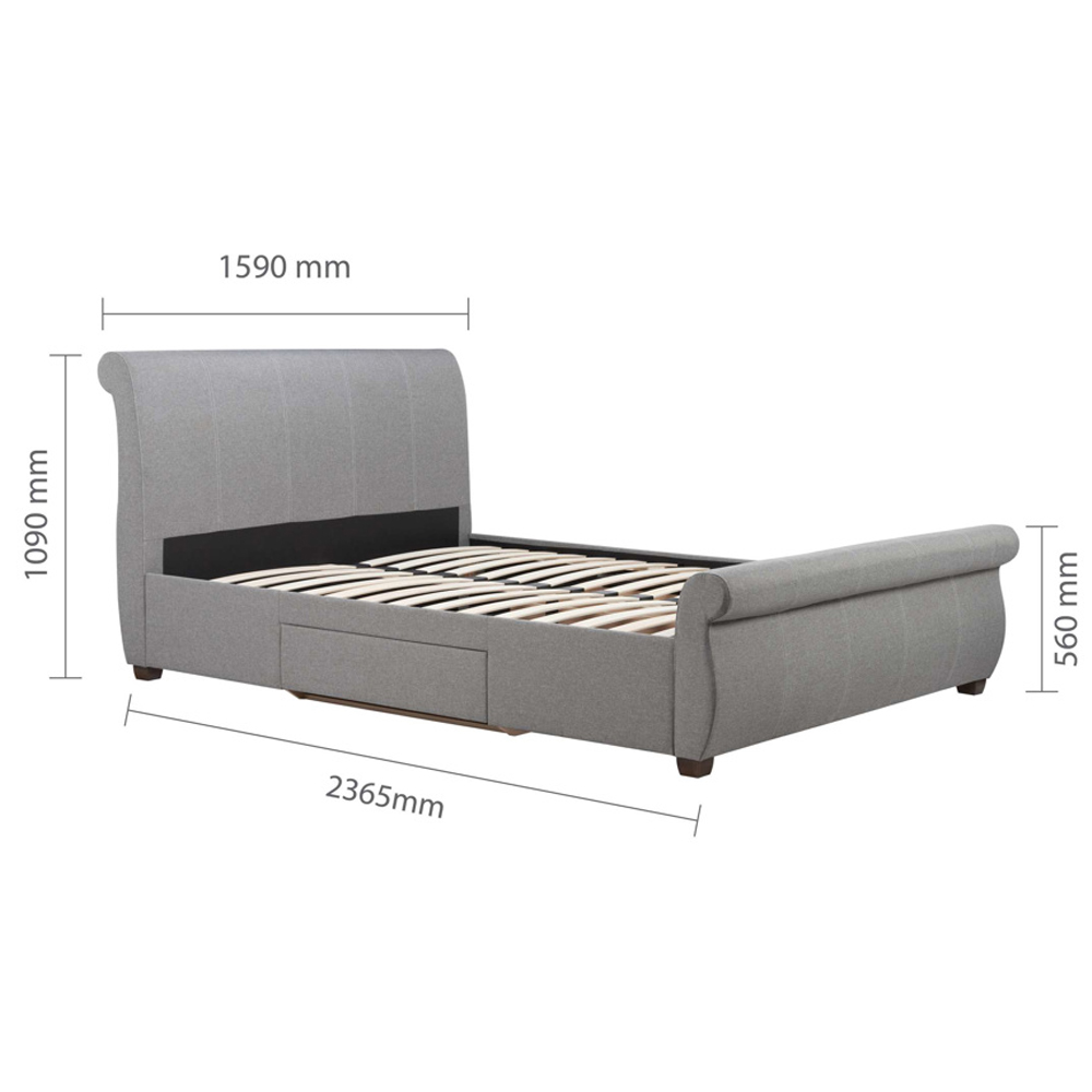 Lannister Fabric King Size Bed With 2 Drawers In Grey