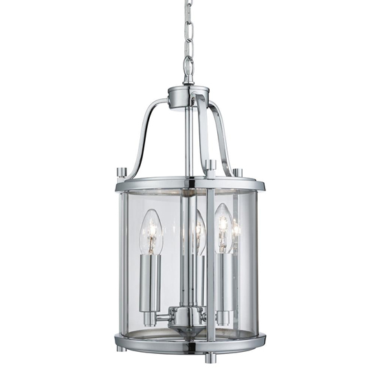 Lantern 3 Lights Clear Glass Ceiling Pendant Light In Chrome
