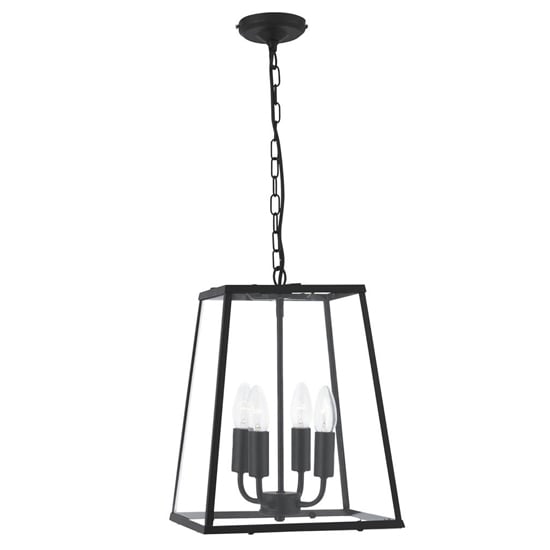 Photo of Lantern 4 lights triangle glass ceiling pendant light in black