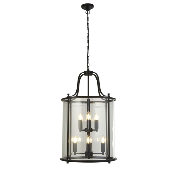 Photo of Lantern 8 lights clear glass ceiling pendant light in black