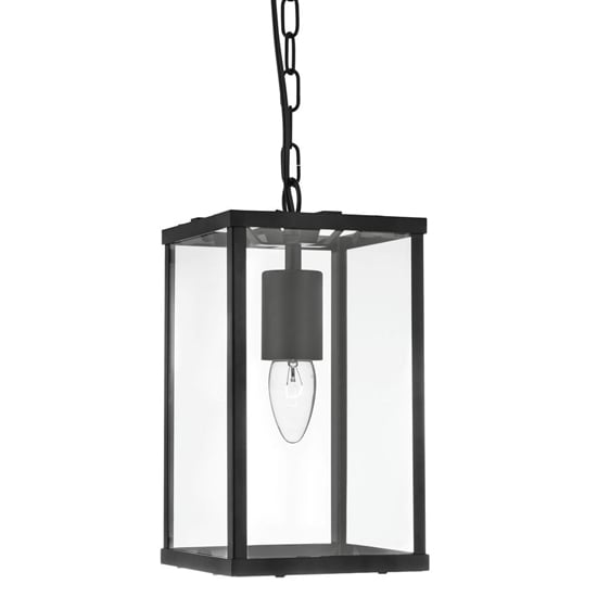 Lantern Square Glass Ceiling Pendant Light In Matt Black