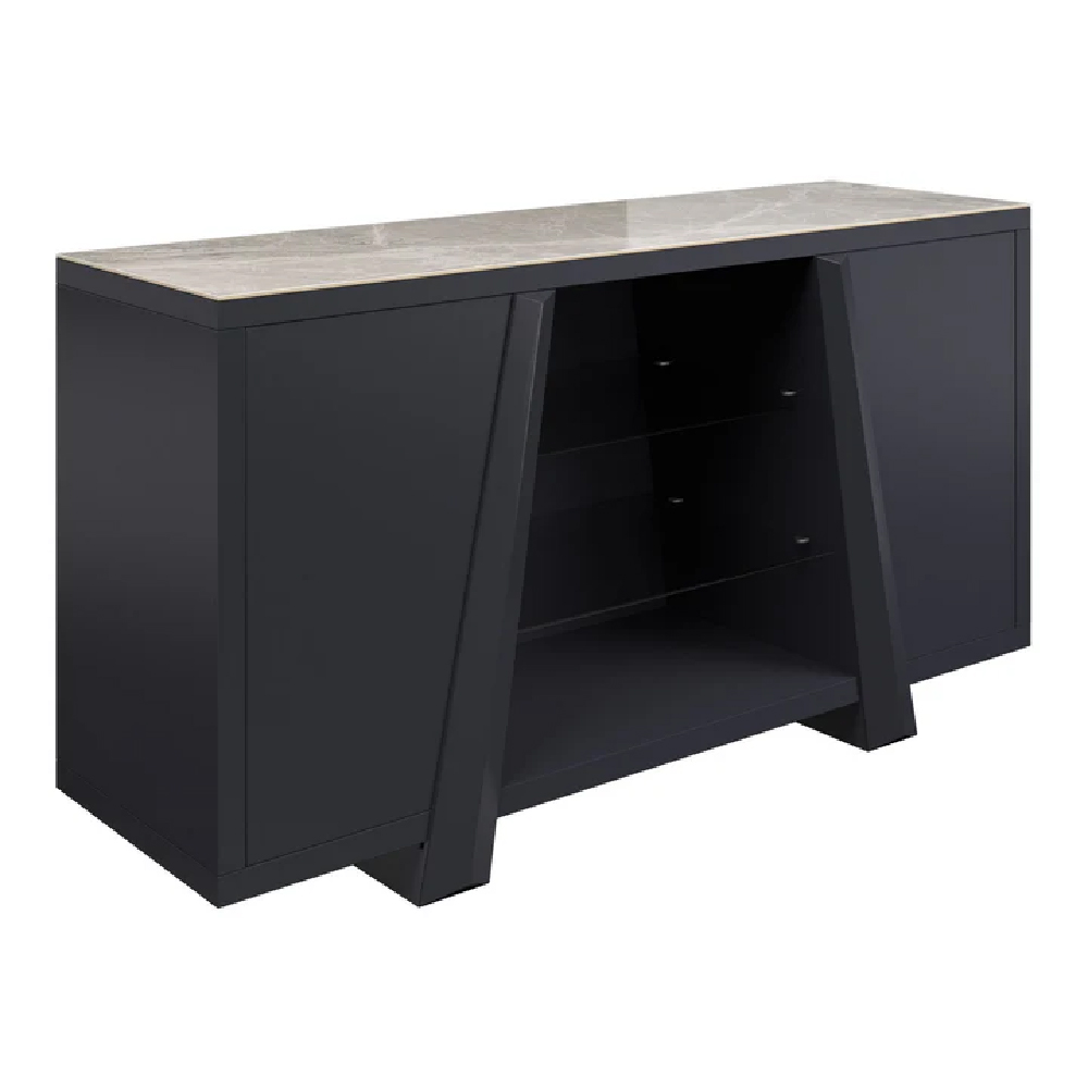 Read more about Lanton wooden sideboard with 2 doors in grey gloss ceramic top