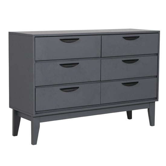 Product photograph of Lanus Wooden Chest Of 6 Drawers Wide In Dark Grey from Furniture in Fashion