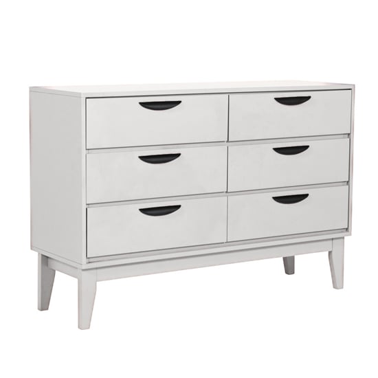 Read more about Lanus wooden chest of 6 drawers wide in taupe