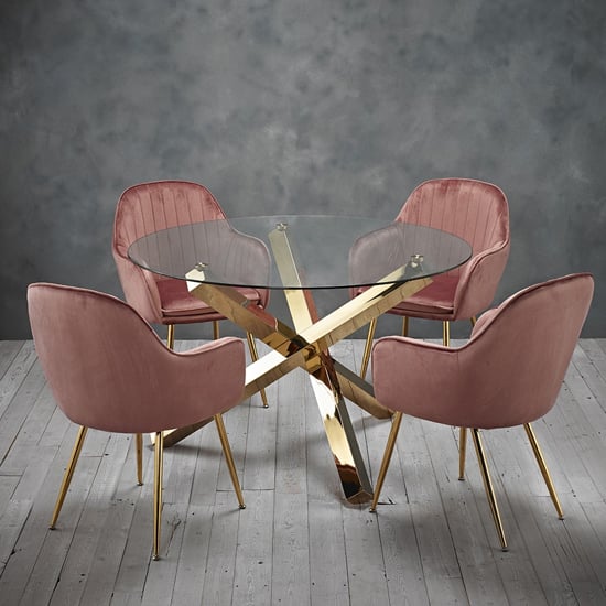 Lewes Dusky Pink Dining Chair With Gold Legs In Pair_3