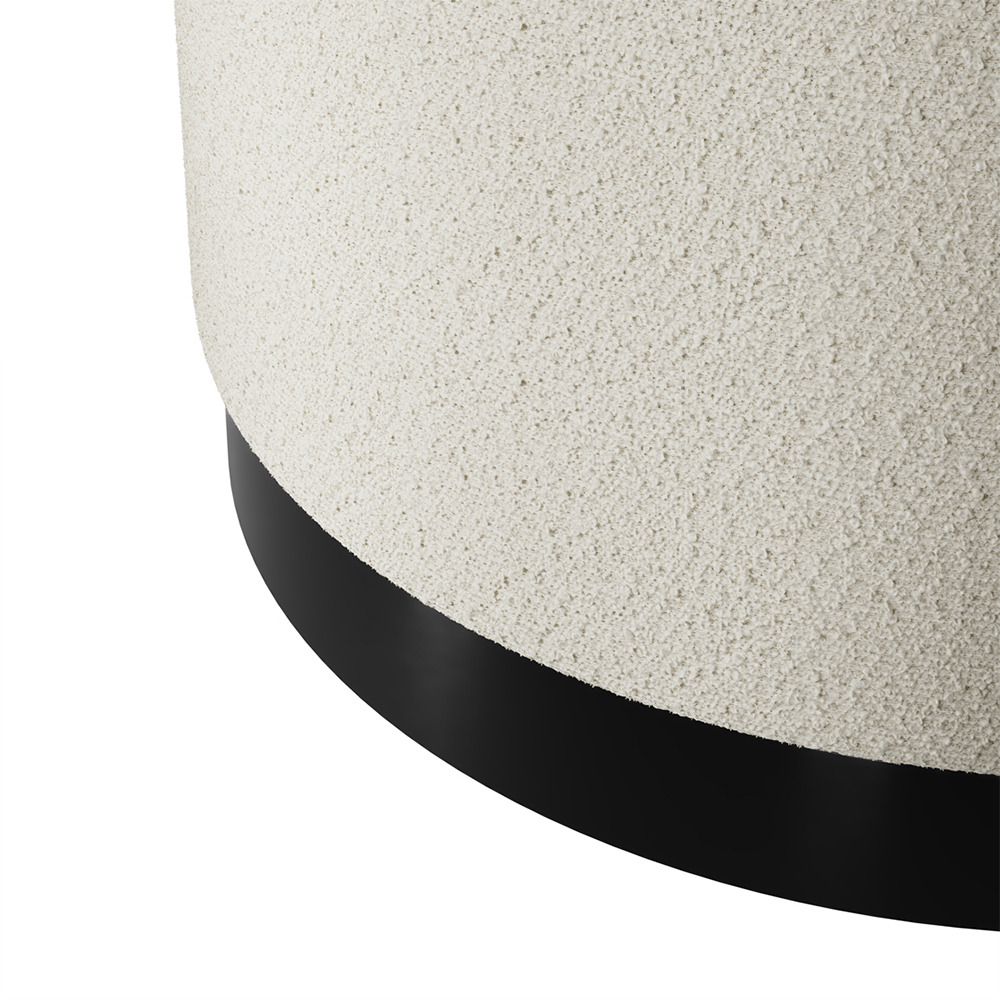Lara Fabric Pouffe Large With Black Base In Ivory
