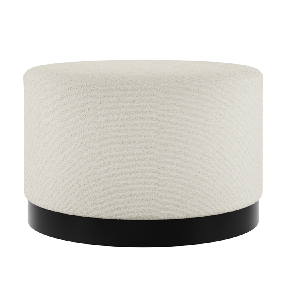 Lara Fabric Pouffe Large With Black Base In Ivory