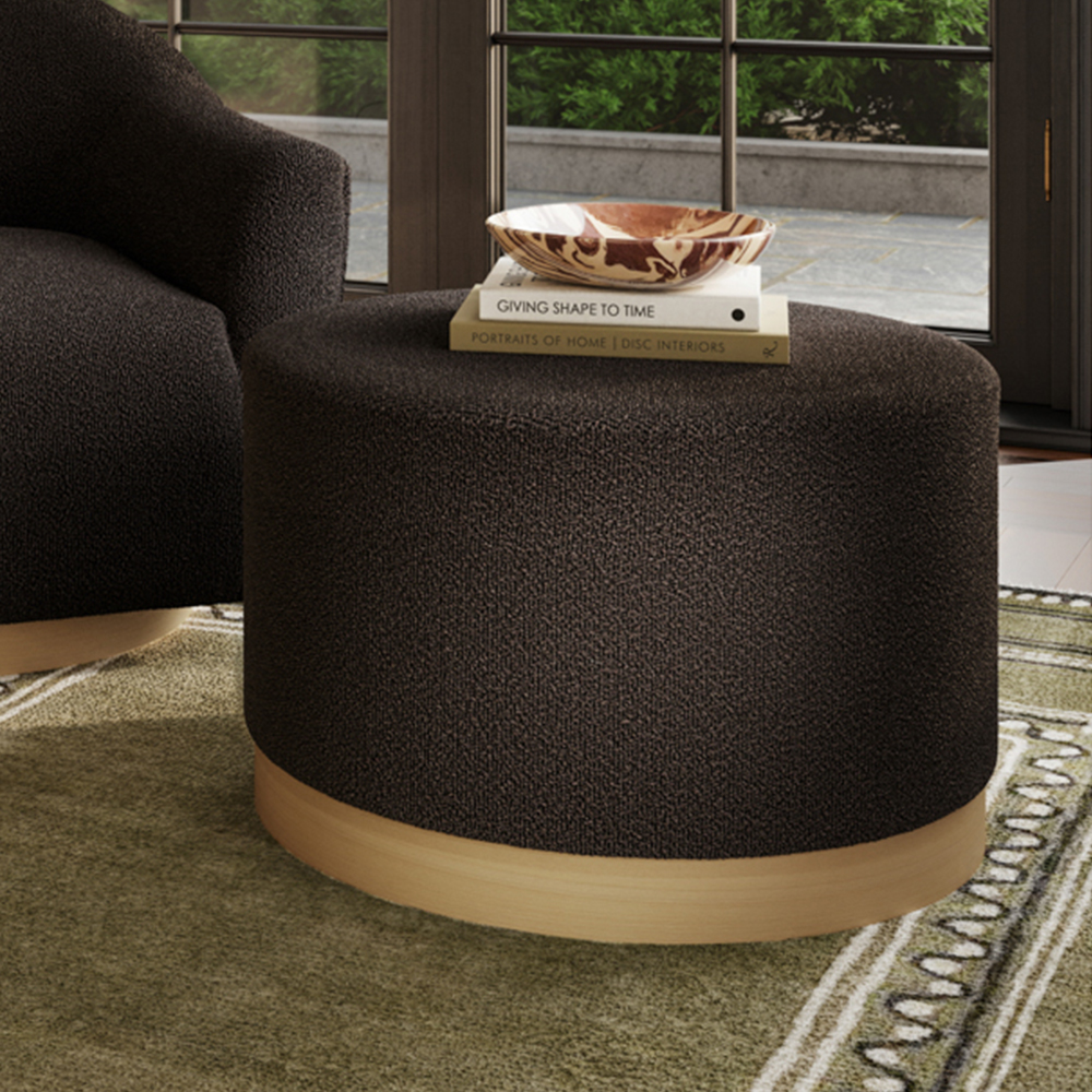 Lara Fabric Pouffe With Natural Base In Black