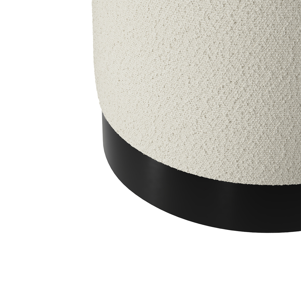 Lara Fabric Pouffe Small With Black Base In Ivory