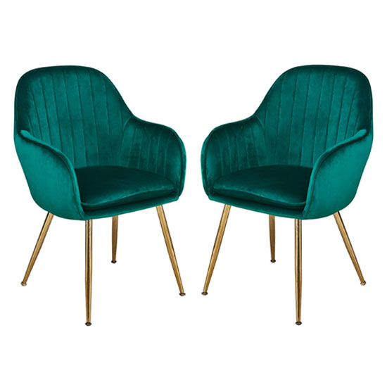 Lewes Forest Green Dining Chair With Gold Legs In Pair Furniture in