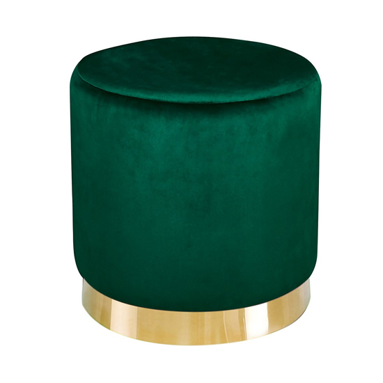 Photo of Lewes round velvet pouffe with gold base in forest green