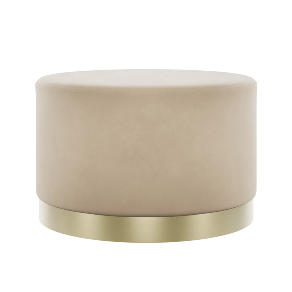 Lara Velvet Pouffe Large With Gold Base In Beige