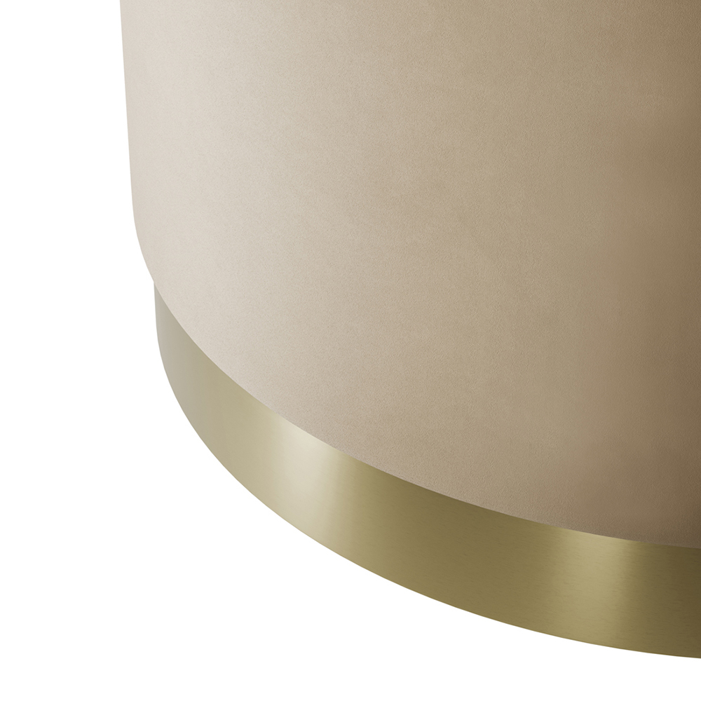 Lara Velvet Pouffe Large With Gold Base In Beige